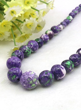 油菜花雨花石圆珠塔链女紫绿项链