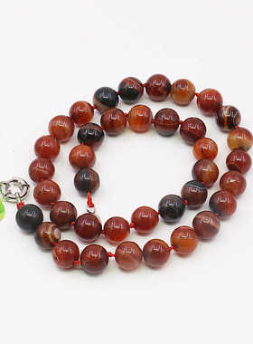 油菜花玛瑙玉石圆珠女红项链天然