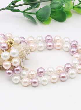 白橙紫项链油菜花珍珠彩色圆珠女