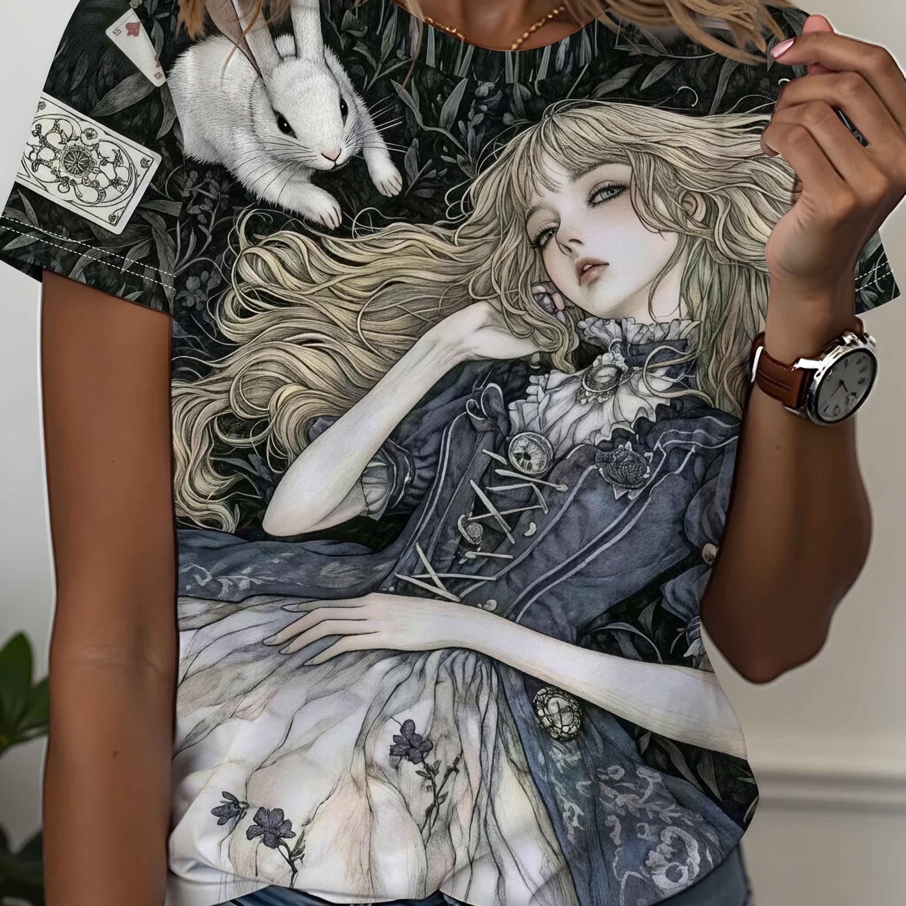 欧美卡通星空公主印花短袖T恤女