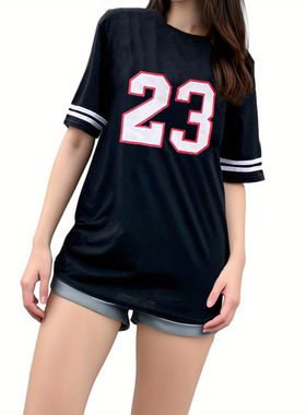 来图定制女球衣恤数字印花短袖球衣 宽松上衣夏跨境亚马逊速卖通