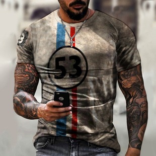 男装 印花男士 休闲圆领短袖 数码 T恤 套头修身 2023欧美外贸跨境新款