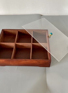 木质果盘零食小吃收纳盒坚果糖果盒点心托盘多格收纳带盖茶几摆件
