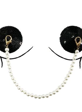 夜店镂空胸贴性感配饰乳贴欧美珍珠链条黑色情趣Cos胸贴