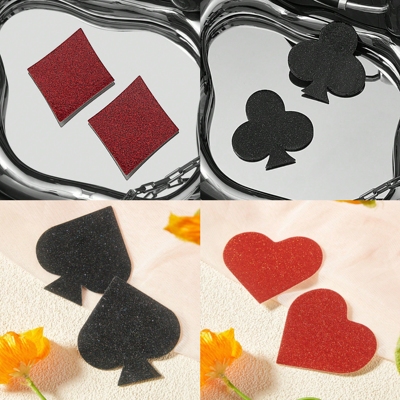 跨境新款扑克牌皮革乳贴 红桃梅花黑桃菱形闪粉防走光贴胸贴
