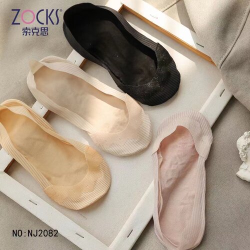 ZOCKS索克思新款亮丝面亲肤舒适棉质底硅胶防滑隐形船袜 NJ2082