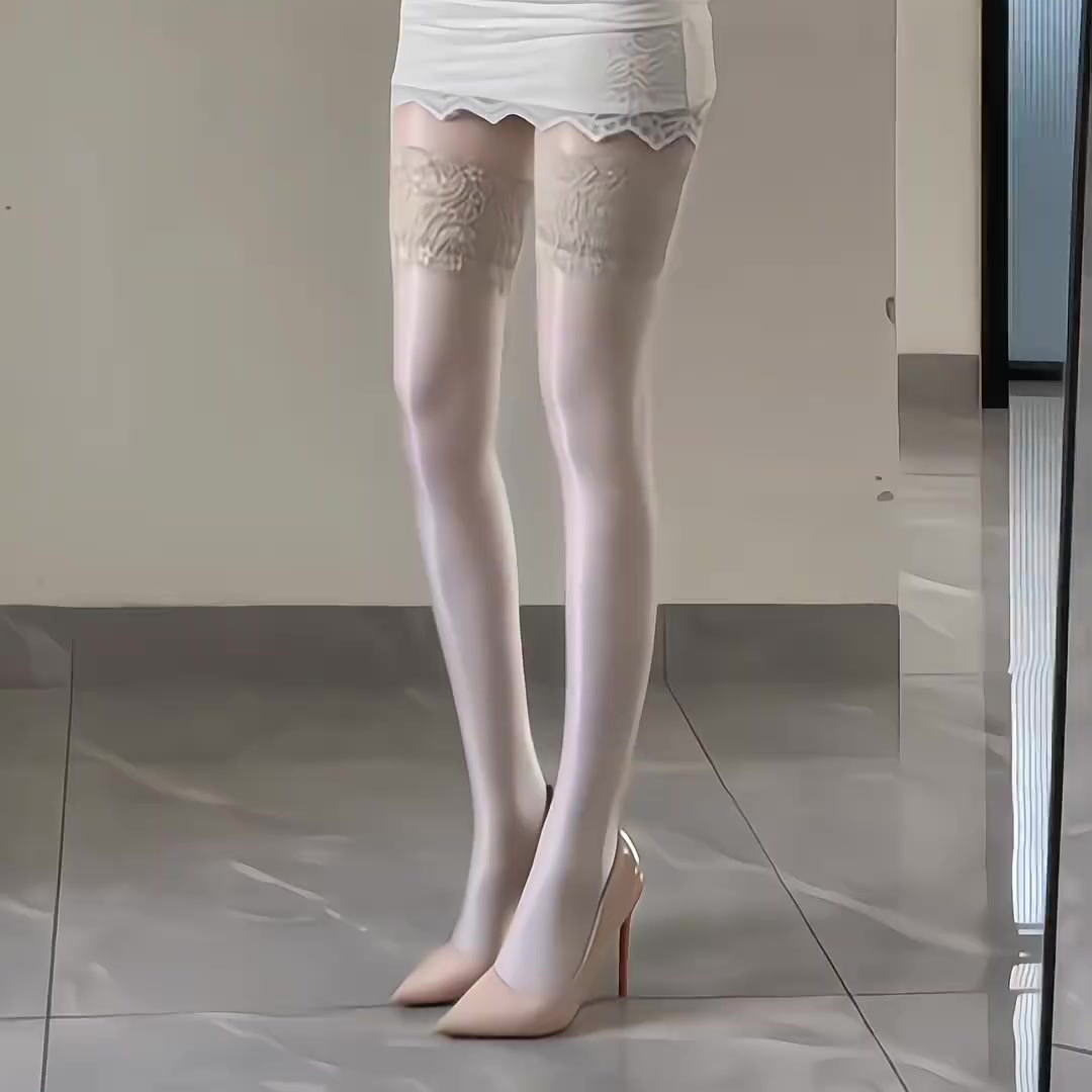 性感丝袜性感蕾丝花边过膝高筒丝袜女白色美腿塑形高级感连裤袜