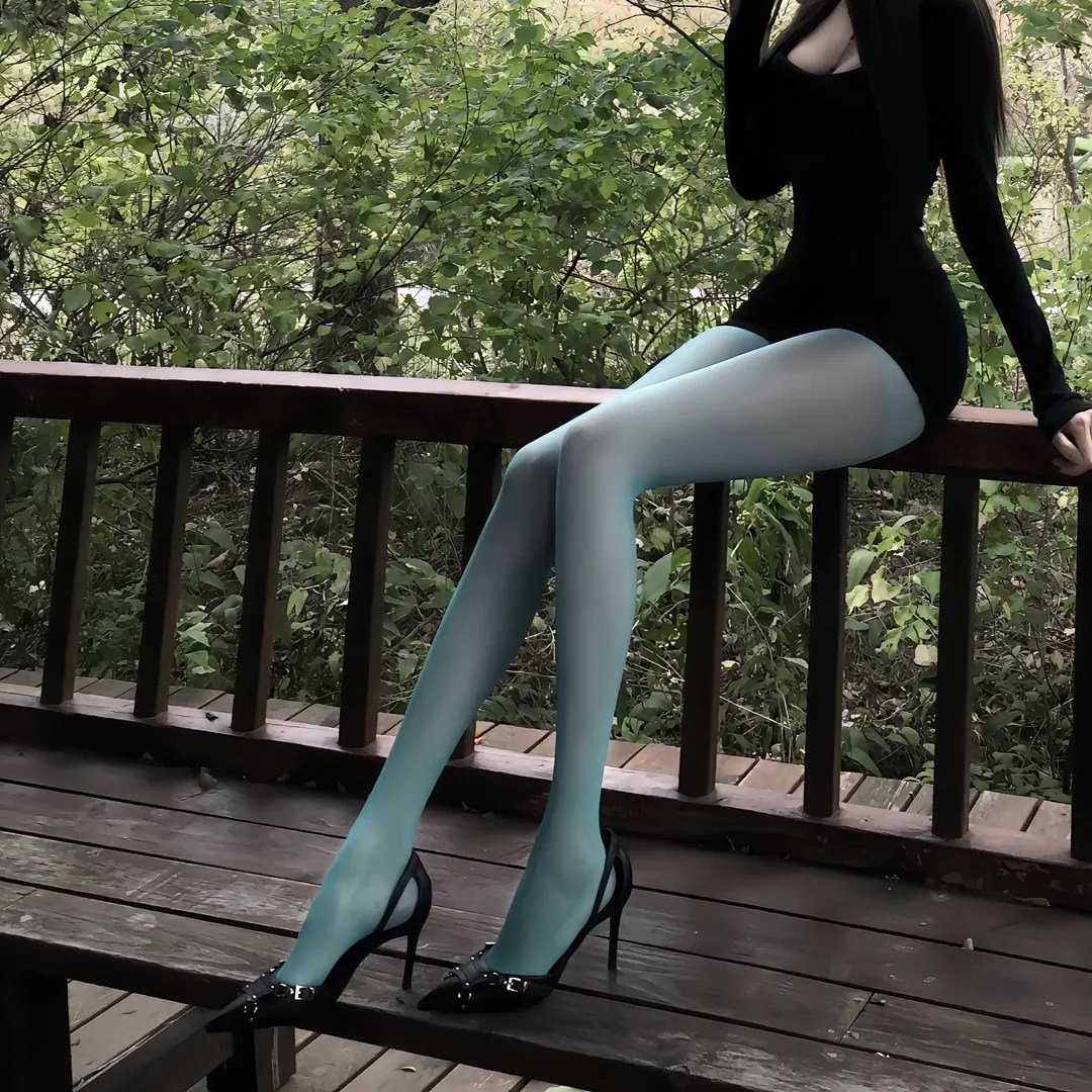 性感光面连裤袜女透视优雅气质美腿塑形打底袜薄荷绿高腰显瘦丝袜