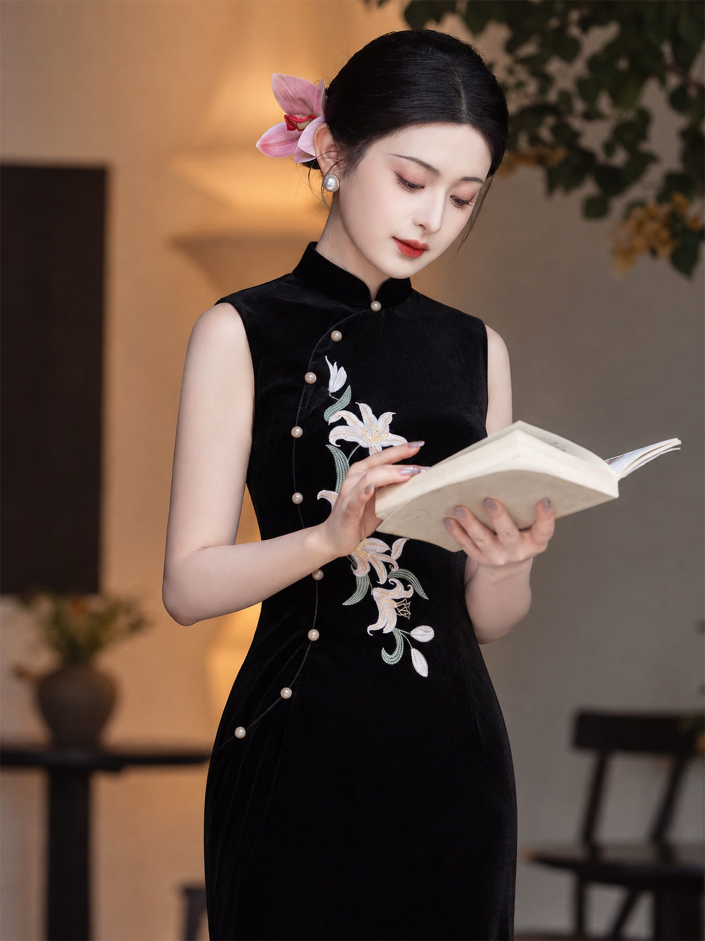 【晚合】丝绒复古气质长款连衣裙