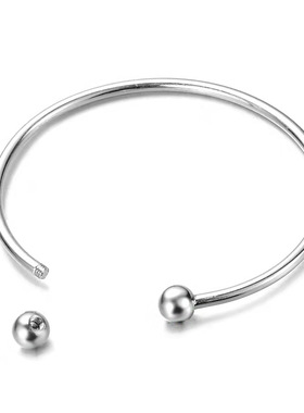 开口手镯新款手链螺纹球扣头金色银色玫瑰金色手镯简约可搭配串珠