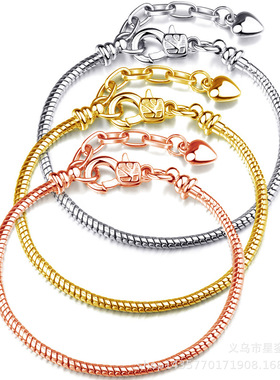 铜合金镀银基础链蛇链龙虾扣手链 欧美潘家蛇骨基础手链女 厂销