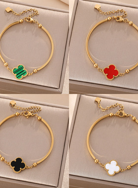 跨境热卖气质新款钛钢手链女百搭个性轻奢四叶草高级感手饰不掉色