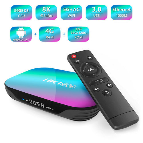 HK1 BOX 机顶盒S905X3 安卓9.0 4G+64GB 高清网络播放器蓝tvbox
