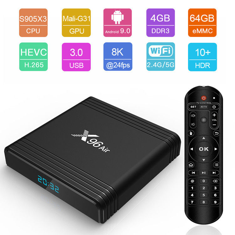X96 AIR机顶盒 安卓9.0 4GB/64GB Amlogic S905X3 网络播放器TVBO图片