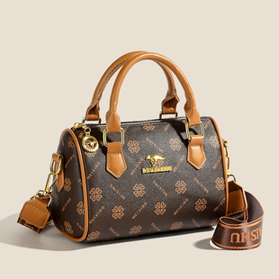 女包新款印花波士顿老花2025斜挎包手提单肩小香风圆筒轻奢枕头包