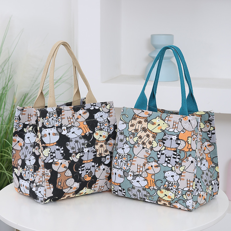 拎包手提包大容量刺绣新款帆布包时尚买菜卡通上班饭盒便携便当