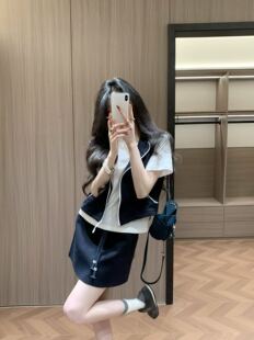 韩版 T恤 NANHAN楠涵正品 短袖 短裙三件套女 连帽马甲 2026年春夏季