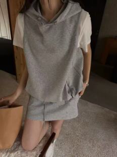 宽松连帽马甲 NANHAN楠涵正品 半身短裙两件套 女装 2026年春夏韩版