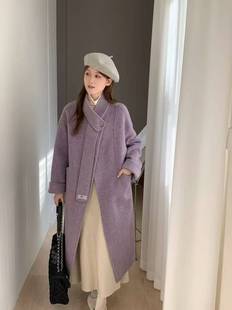 气质双面羊毛大衣配围巾毛呢外套中长款 女时尚 风衣 韩版 2025年冬季