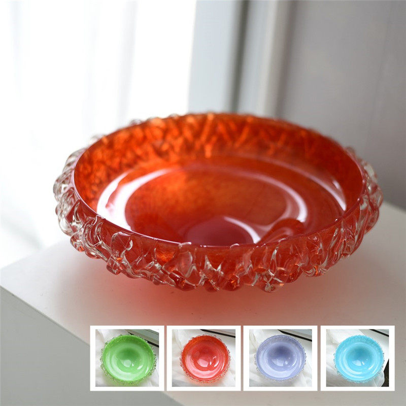 新中式彩色大号加厚水晶玻璃果盘新房水果盘干果盘装饰品乔迁礼品