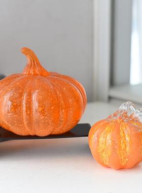 家居玻璃摆件装饰孤品南瓜摆件现代简约南瓜福窝烛台摆件乔迁ins