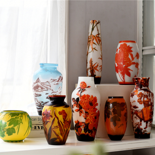 法国设计大师Galle浮雕葛蕾中古艺术琉璃花瓶收藏工艺品装饰NB