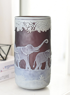 外贸出口Galle葛蕾手工雕刻吉象玻璃艺术花瓶高端装饰品摆件礼品