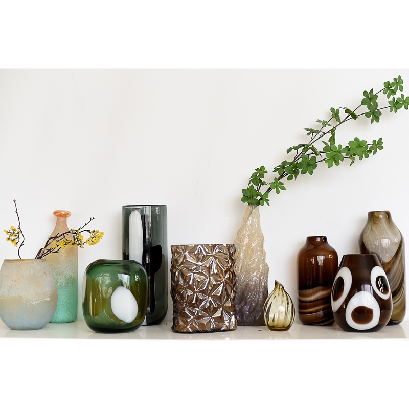 Vintage中古中式风格黑色稀少款透明窗口椭圆形琉璃花瓶艺术摆件