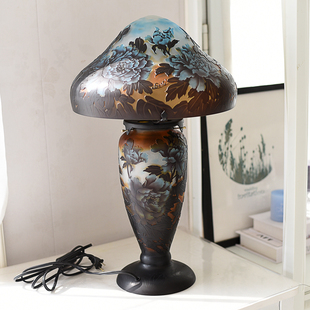 外贸出口轻奢高端设计Galle浮雕彩色葛蕾琉璃台灯收藏艺术品摆件