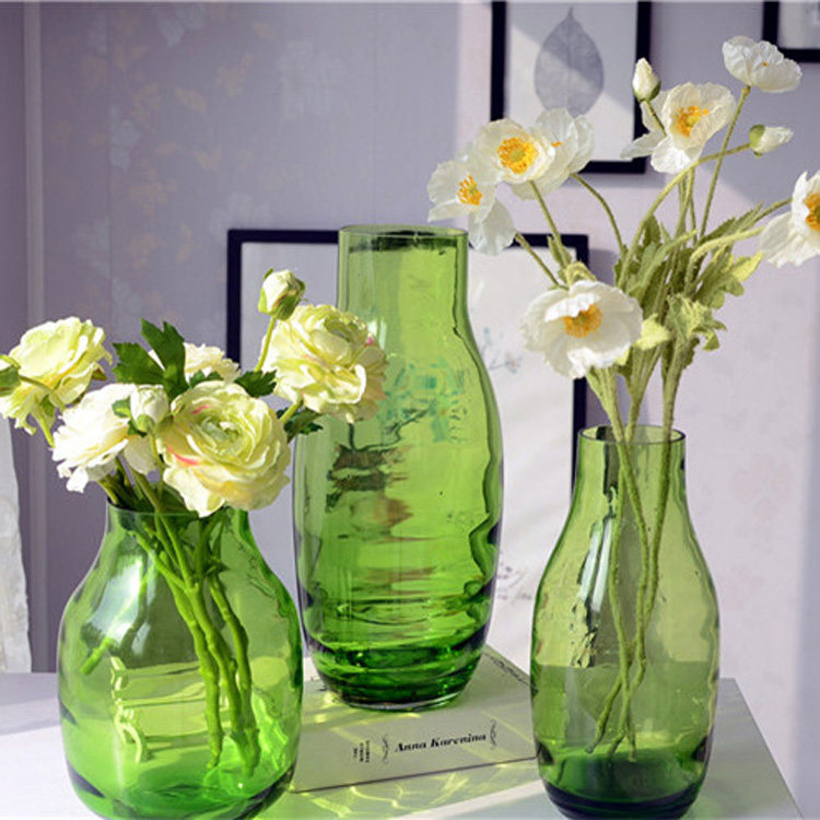 出口欧式绿色玻璃花瓶欧式简约时尚富贵竹插花花器家居装饰品摆件