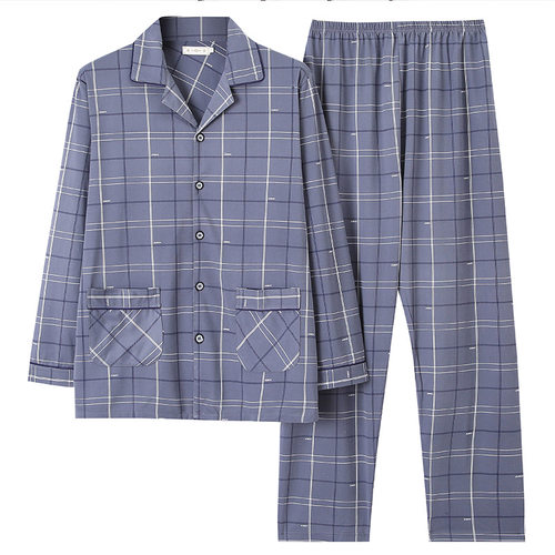 睡衣男春秋季针织纯棉家居服套装