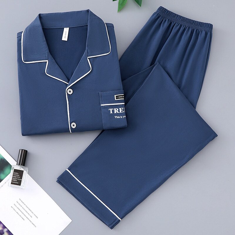 揭阳普宁睡衣男士开衫宽松春秋夏四季纯棉夏薄款空调房家居服套装