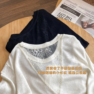 橘喵家天丝短袖T恤女2026新款夏小心机设计感蕾丝拼接V型露背上衣