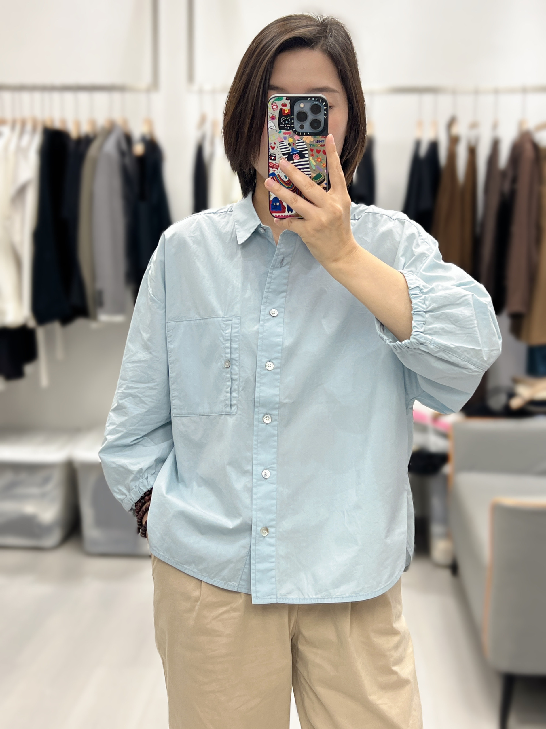 简约日式风早春夏新款翻领系扣口袋休闲半袖五分袖白衬衫净色衬衣