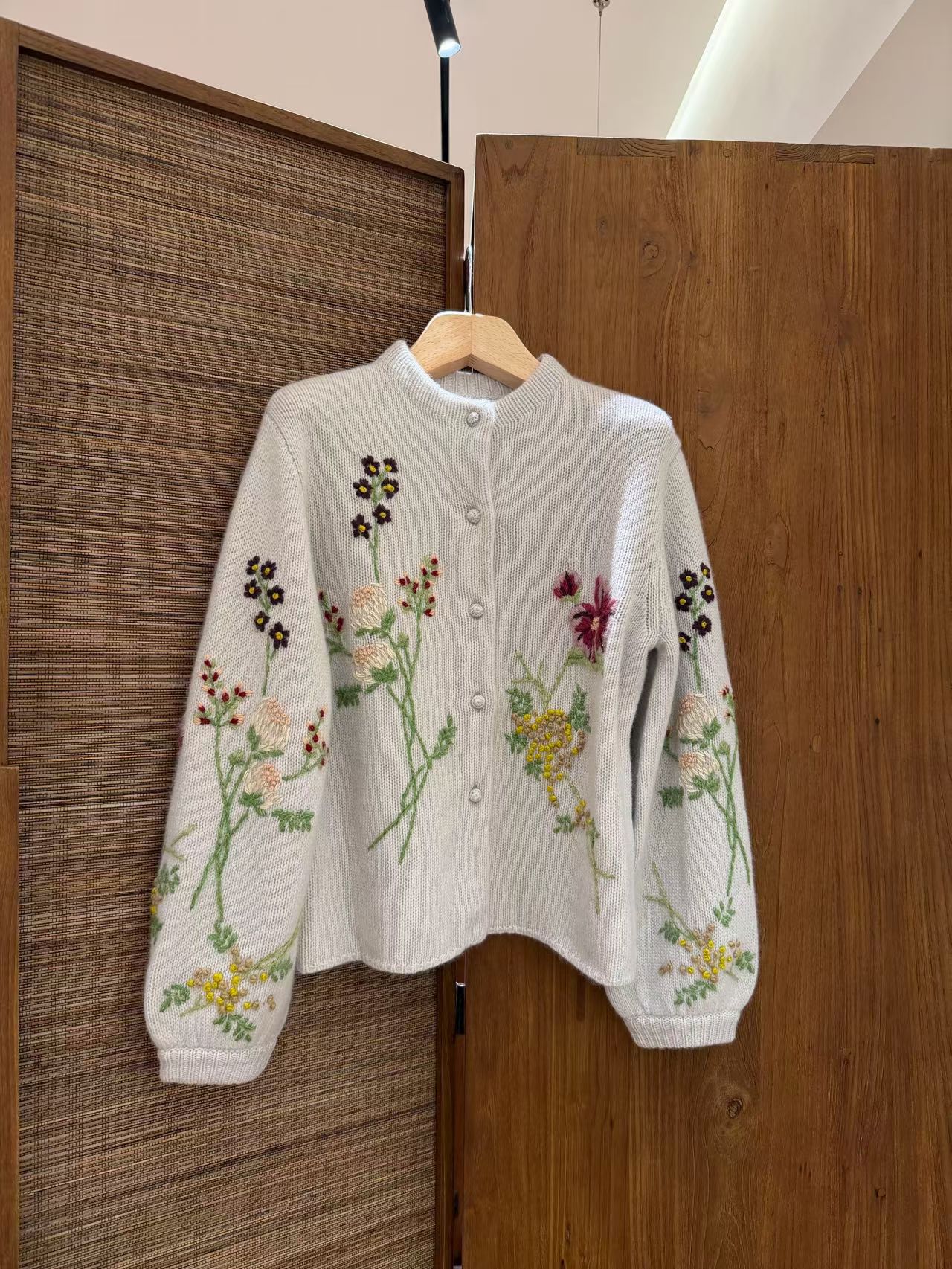 NO家重工羊毛绣花立体花朵针织长袖毛衣开衫外套上衣女毛针织衫