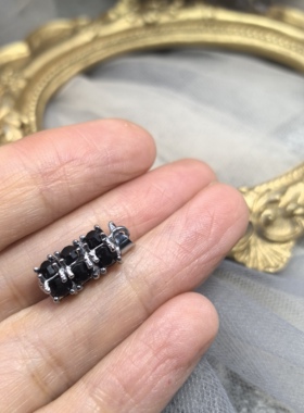 日本海外vintage中古黑色钻镶嵌立体几何吊坠项链孤品