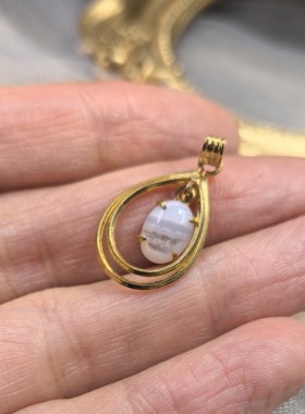 日本海外vintage中古简约设计款玛瑙天然石吊坠项链坠孤品