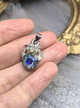 日本海外vintage中古简约款复古镭射钻镶嵌吊坠项链孤品