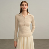 羊毛衫 女100%纯羊毛德国扬子纱简约修身 显瘦通勤翻领针织毛衣秋冬