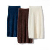 拉绒羊绒裙子女100%纯山羊绒秋冬新款 高腰针织拉毛保暖包臀半身裙