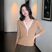 v领假两件长袖 羊毛开衫 女100%纯羊毛德国扬子纱新款 显瘦针织毛衣