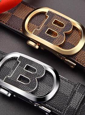 袋鼠皮带字母B真皮自动美式腰带耐用时尚休闲高档商务新款裤带潮