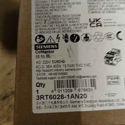 全新接触器3RT6028-1AN20,220V线圈电压