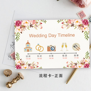 设计定制森系婚礼流程卡结婚伴手礼卡生日宴会酒席答谢卡ins新品