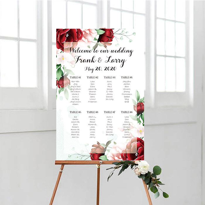 定制酒红色婚礼宾客座位图席位图