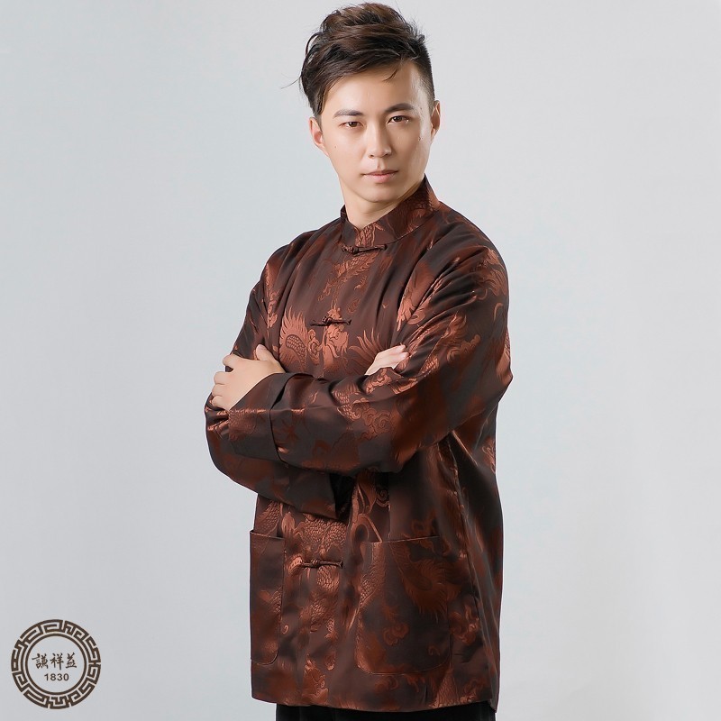 中式唐装冬棉袄男士长袖棉衣中老年立领复古盘扣外套爸爸龙纹上衣