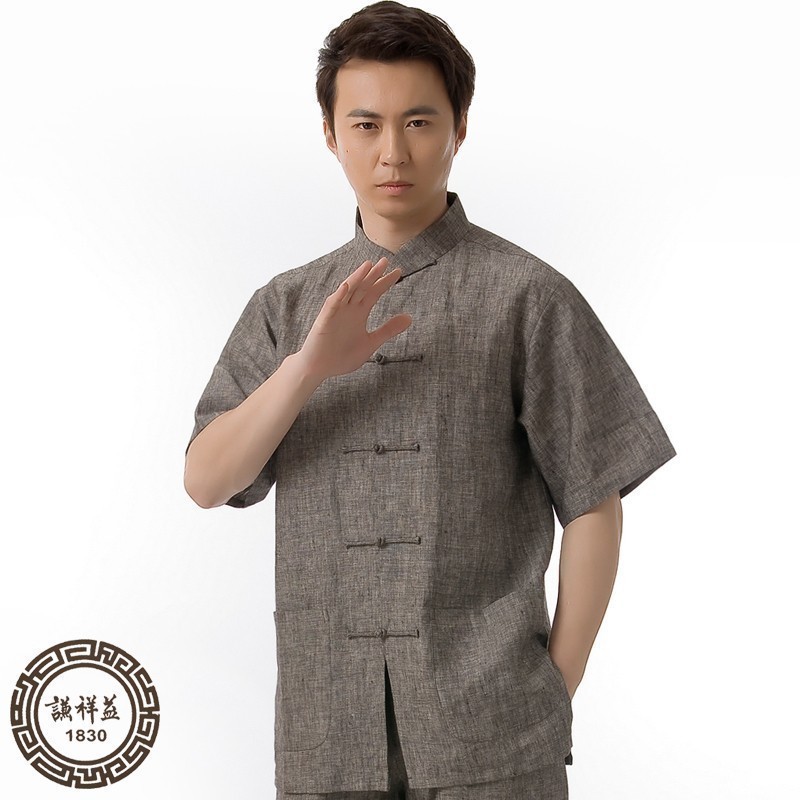 唐装男短袖上衣中式亚麻夏季套装中国风复古盘扣衬衫民族休闲裤子