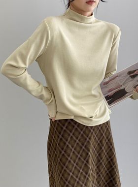 那末挚爱打底~纯色加绒半高领打底衫女亲肤内搭修身弹力上衣E8001