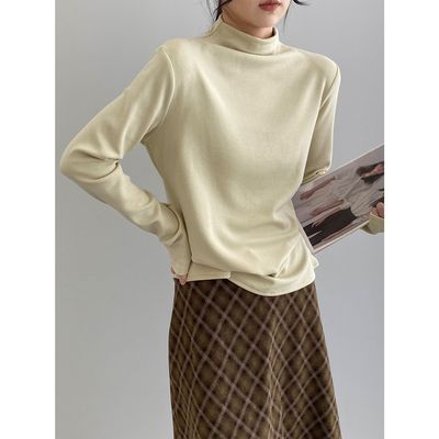 那末挚爱打底~纯色加绒半高领打底衫女亲肤内搭修身弹力上衣E8001