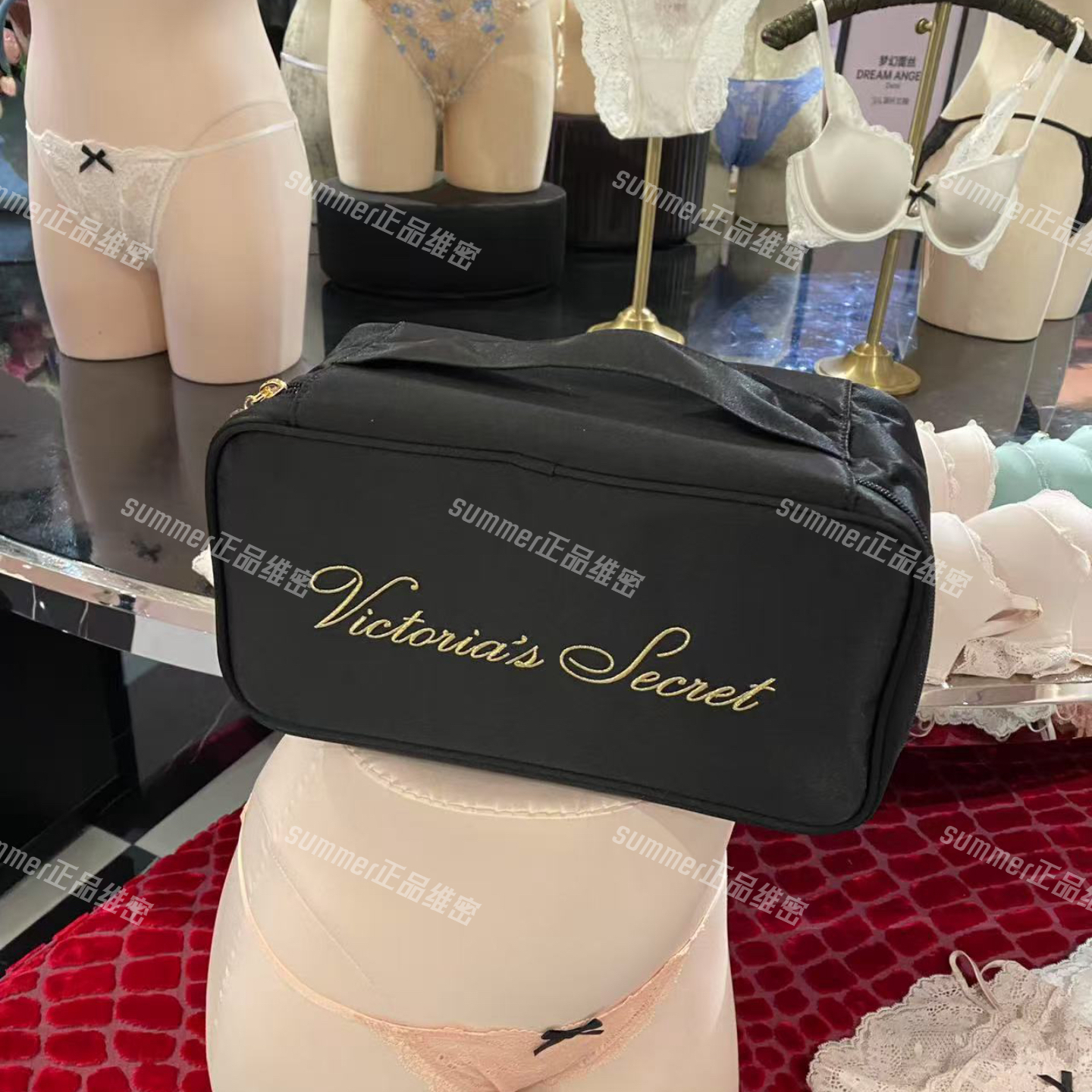 维多利亚的秘密 精致刺绣logo内衣文胸小裤出差旅行手提收纳包